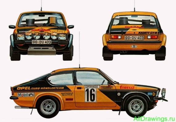 Opel Kadett GT-E Rallye (1975) - drawings (drawings) of the car